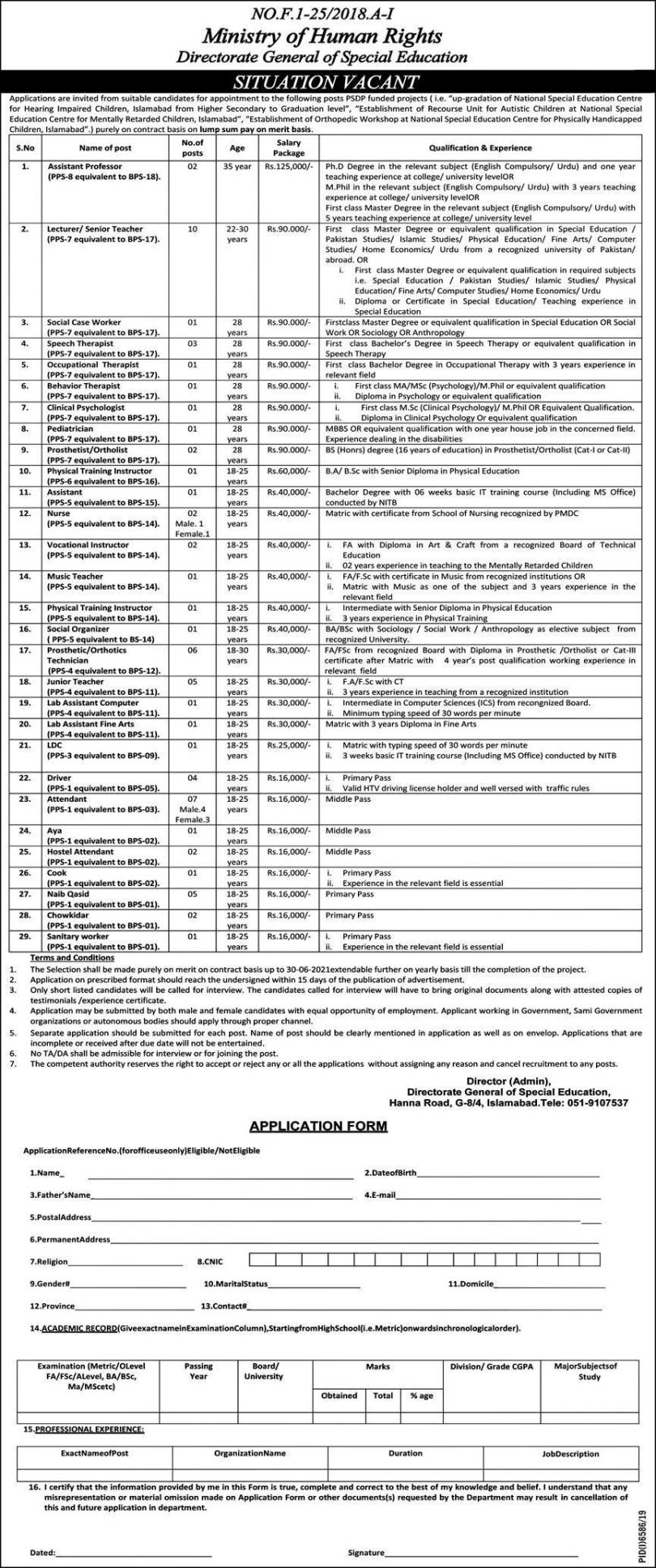 Ministry of Human Rights Islamabad MOHR Jobs Advertisement