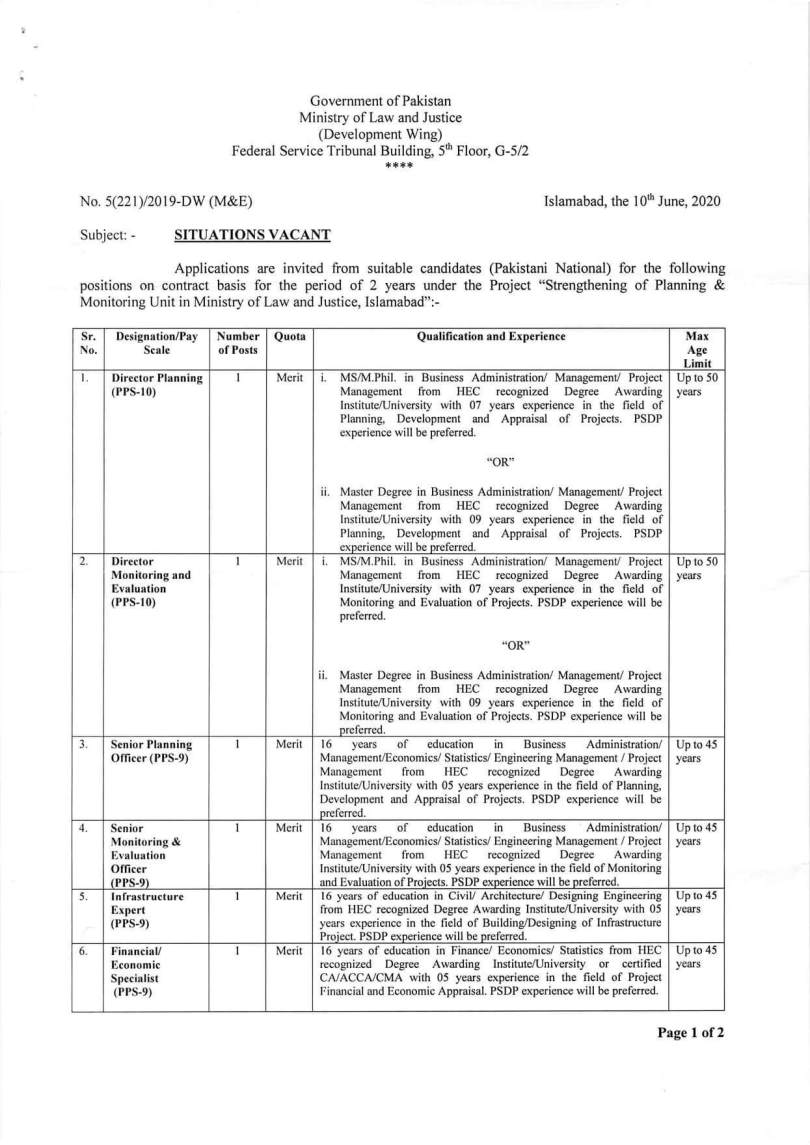 Ministry of Law and Justice Jobs 2020