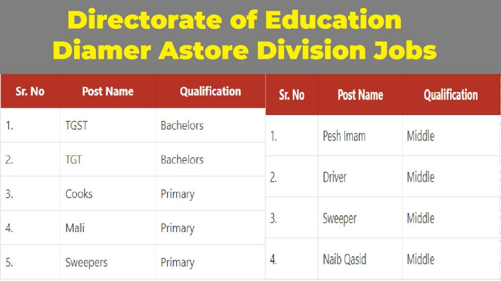 Directorate of Education Diamer Astore Division Jobs 2021