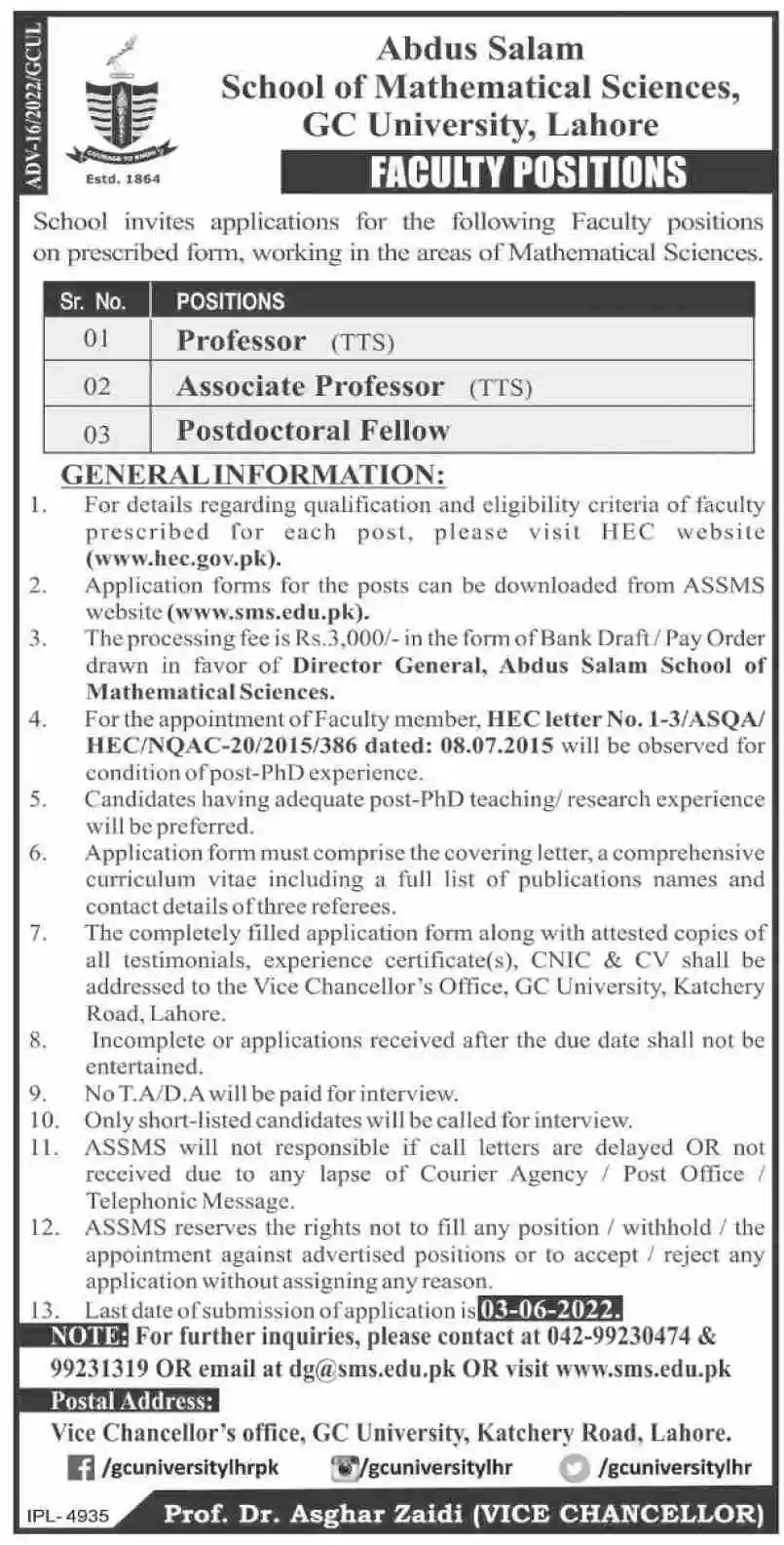 Gc University Lahore Jobs 2022 8933